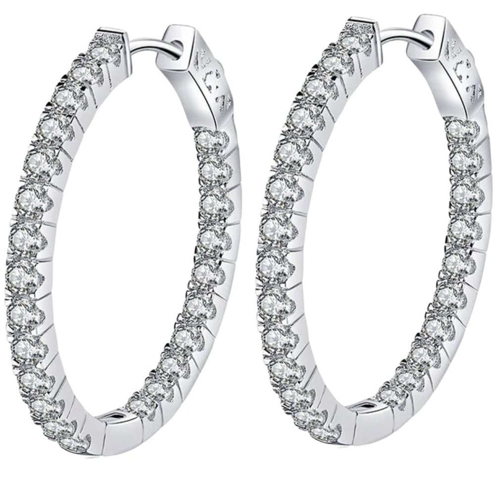 2.88-Carats Large Inside/Outside 31mm Hoop Earrings GRA Lab Certified Moissanite